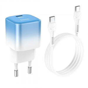 Мережевий зарядний пристрій Hoco C101A single port PD20W + кабель (Type-C to Type-C) Ice Blue
