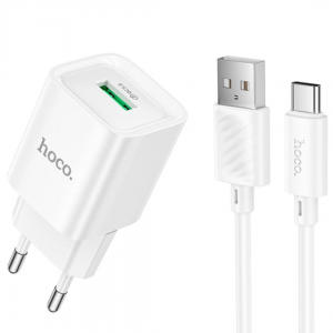 Мережевий зарядний пристрій Hoco C145A Charm QC3.0 charger set (USB to Type-C) White