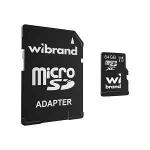 Карта пам’яті Wibrand microSDHC (UHS-1) 64Gb class 10 (adapter SD) Black