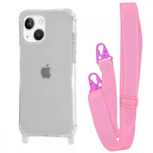 Чохол WAVE з ремінцем для Iphone 14 Прозорий / Pink