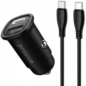 Автомобільний зарядний пристрій Proove Flash 30W (Type-C + USB)+кабель Type-C to Type-C Black