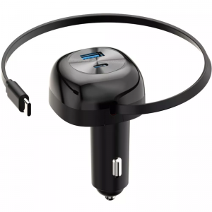 Автомобільний зарядний пристрій Proove Pulsar 65W (Type-C + USB)+Retractable Type-C кабель Black