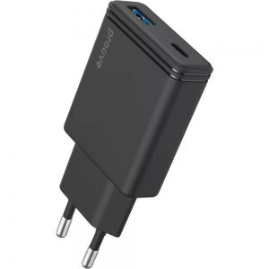 Мережевий зарядний пристрій Proove Slender 45W Type-C+USB Black
