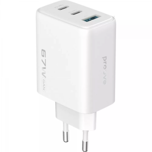 Мережевий зарядний пристрій Proove Silicone Power 2 67W (2*Type-C+USB) White