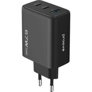 Мережевий зарядний пристрій Proove Silicone Power 2 67W (2*Type-C+USB) Black